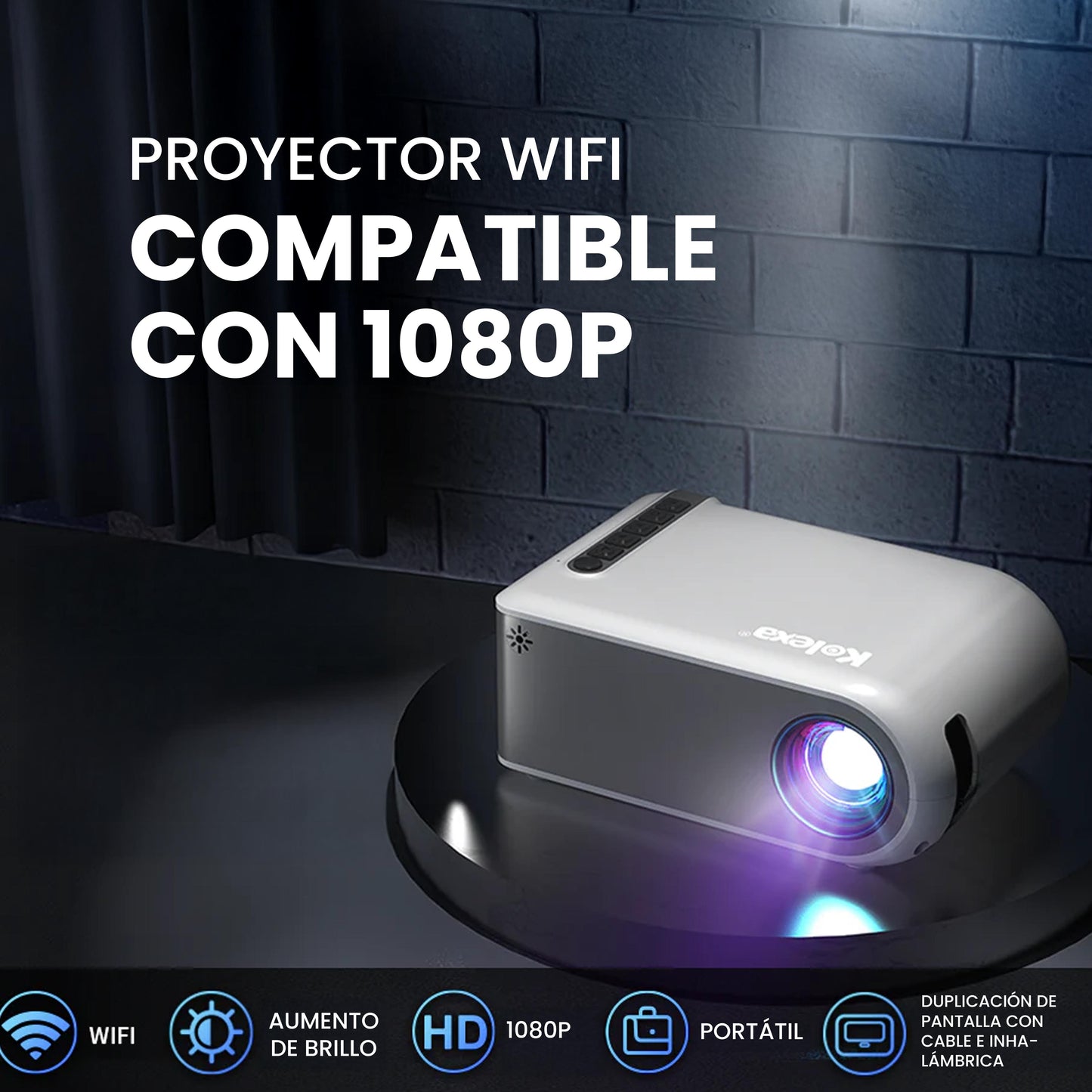 Mini proyector portátil WiFi Kolexa con resolución Full HD 1080p para cine en casa
